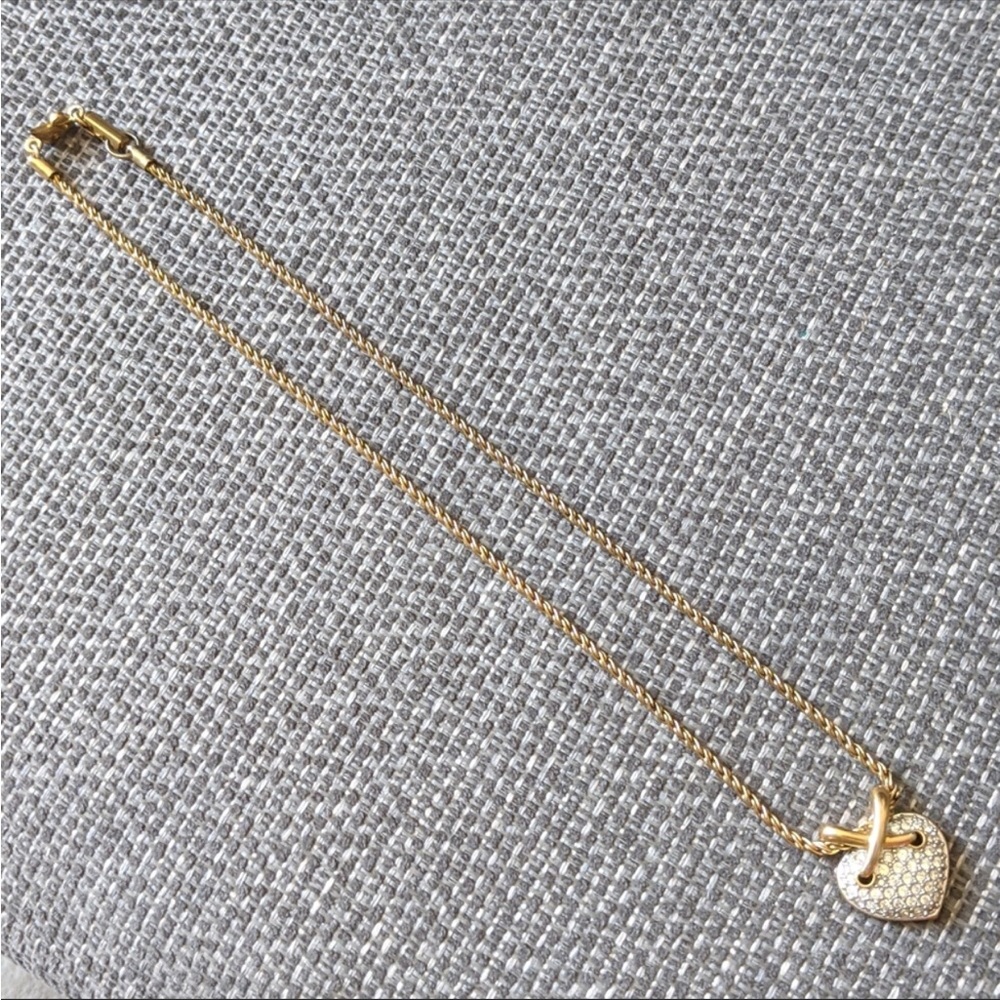 Gold Swarovski swan signed necklace